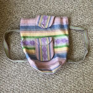 Pinzon Backpack Colorful Woven Fabric Rainbow Pride Pocket Travel Beach Boho
